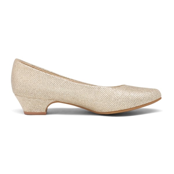 Low Heel Chunky Pump Shoes - GOLD GLITTER - 1